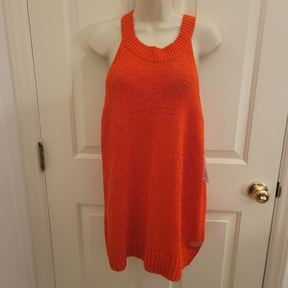 Mock neck fire coral halter woven nwt